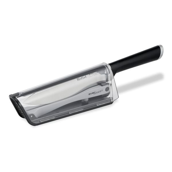 Cuțitul bucătarului cu suport de ascuțire Tefal Ever Sharp K2569004, 16.5 cm, suport cu tehnologie Dual Pivot, sistem de blocare, oțel german