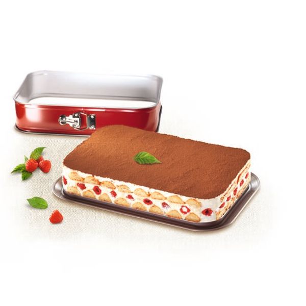 Formă de copt DeliBake J1640574, antiaderentă, margine detașabilă, 36 x 24 cm, oțel carbon, roșu
