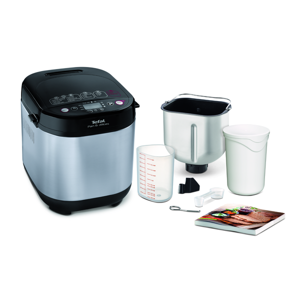 Mașină de p&acirc;ine Pain et Delice PF240E38, 700 W, 20 programe, pornire programabilă, păstrare la cald, tavă pătrată, cu &icirc;nveliș antiaderent, recipient lactate 1 L, 3 accesorii, 1 KG, argintiu