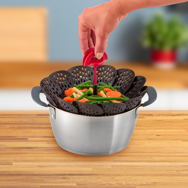 Coș pentru gătire la aburi Ingenio K2071614, calitate premium, design inovator, plastic, negru / rosu Coș pentru gătire la aburi Ingenio K2071614, calitate premium, design inovator, plastic, negru / rosu