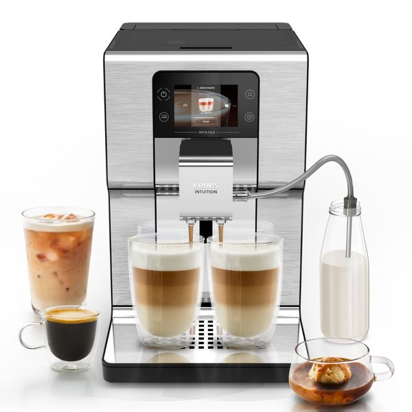 Espressor automat Krups Intuition Experience Hot&Cold EA879EE0, 1550 W, presiune 15 bari, capacitate rezervor apa 3 L, 13 trepte de macinare, tehnologie One Touch Cappuccino, 30 retete, ecran tactil, oprire automata, argintiu & negru