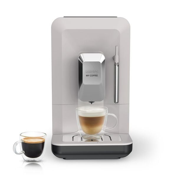 Espressor automat Krups My Coffee+ EA201BE0, 1690 W, 19 bari, 3 bauturi, rasnita metalica, 5 trepte macinare, rezervor apa 1.5 L, duza abur, panou tactil, gri
