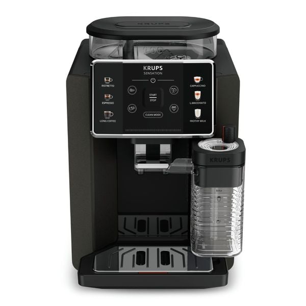 Espressor automat Krups Sensation Milk M50 EA912910, 1450W, 15 bari, 6 rețete, ecran tactil, 260g, 1.7l, 3 trepte temperatură, râșniță 5 nivele, tehnologie Milk Maestro, negru
