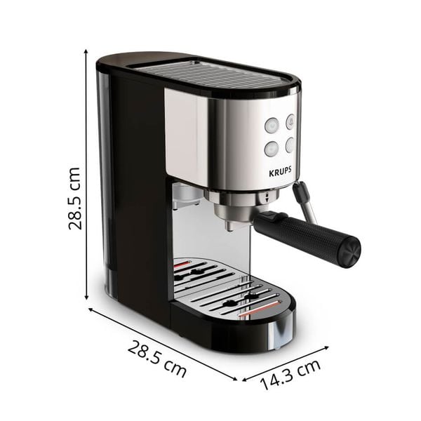 Espressor manual  KRUPS Virtuoso Essential XP441810, sistem ThermoBlock, rezervor apa de 1 L, design compact, presiune de 15 bari, negru & argintiu