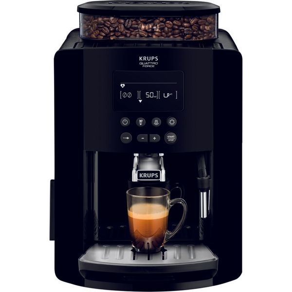 Espressor automat Krups Happy  Arabica EA817010, ecran LCD, 15 bari, rezervor boabe 260g, rezervor apă 1.7L, r&acirc;șniță 3 nivele, duză abur, funcție memorare, negru