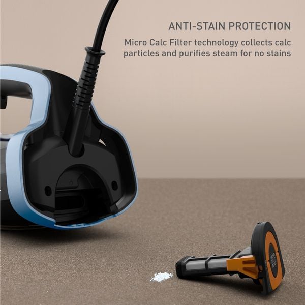 Fier de calcat cu abur Tefal Ultimate Power Pro FV9E53E0, 3200 W, jet de abur 310 g/min, abur variabil 0-85 g/min, rezervor apa 350 ml, talpa Durilium AirGlide AutoClean, oprire automata, negru & albastru