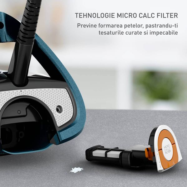 Fier de călcat cu aburi Tefal Ultimate Pure FV9851E0, 3200W, jet de abur 300 g/min, abur variabil 60 g/min, rezervor apă 350 ml, talpă Durilium AirGlide AutoClean, oprire automată, albastru & negru