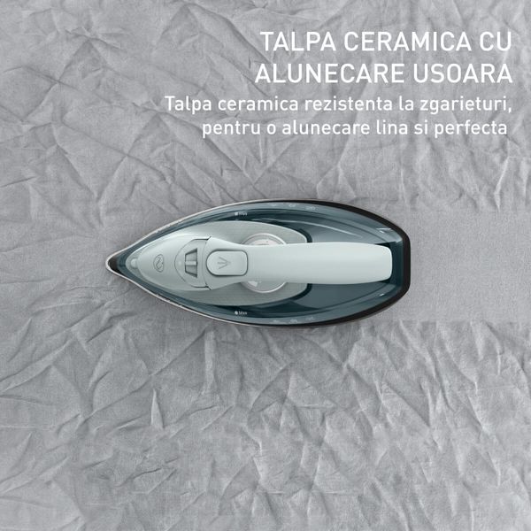 Fier de calcat fara fir Tefal Freemove Power FV6670E0, 2600W, jet abur 220 g/min, abur variabil 0 - 40 g/min, recipient apa 250 ml, sistem anticalcar, talpa ceramica, incalzire rapida in 30s, calcare verticala, verde & negru