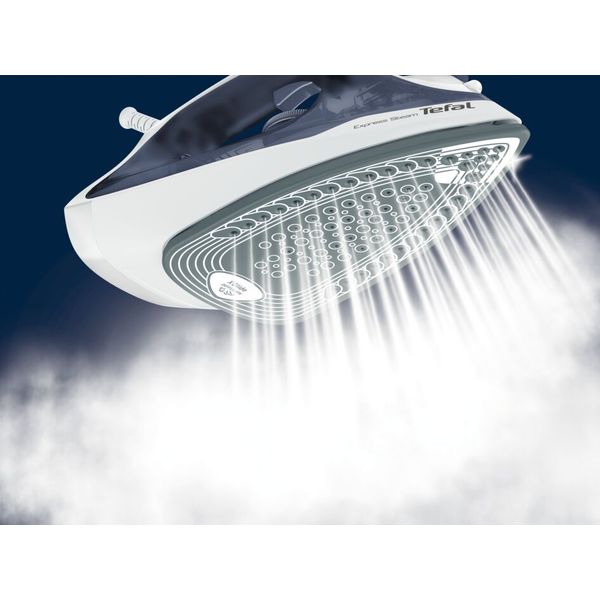 Fier de călcat Tefal Express Steam FV2837E0, 2400W, jet de abur 165 g/min, abur variabil 0-35 g/min, 270 ml, talpa Cerilium, alb/ albastru deschis