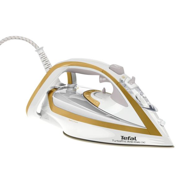 Fier de călcat TURBO PRO Tefal FV5698E0, 3000 W, 0.3 L, abur 50g/min, jet de abur 270 g/min, Turbo Boost, talpa Durilium AirGlade, alb/auriu Fier de călcat TURBO PRO Tefal FV5698E0, 3000 W, 0.3 L, abur 50g/min, jet de abur 270 g/min, Turbo Boost, talpa Durilium AirGlade, alb/auriu