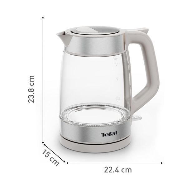 Fierbător apă Tefal KI605B30, 2200W, 1.7L, vas din sticlă cu gradații, iluminare ambientală, filtru detașabil, funcție oprire automată, gri