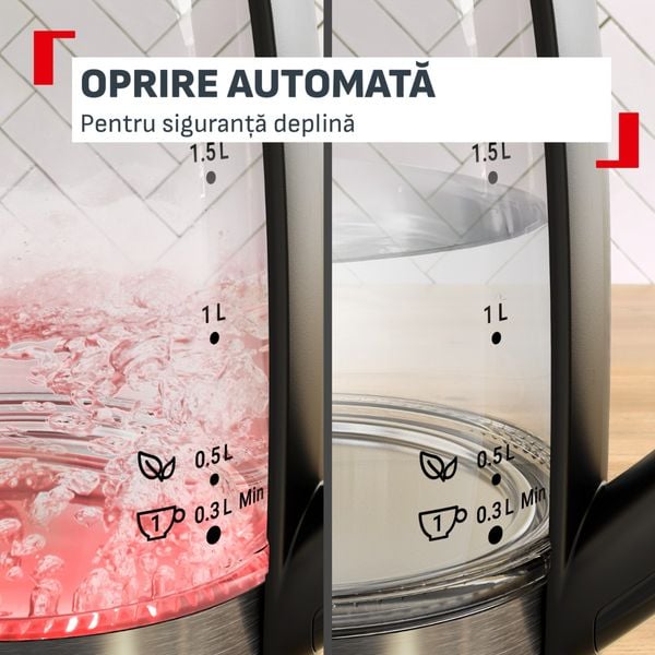 Fierbator de apa Tefal Element BJ760DE0, 2200 W, 1.7 L, 5 trepte temperatura, indicator luminos temperatura, infuzor pentru ceai, baza rotativa, argintiu & negru