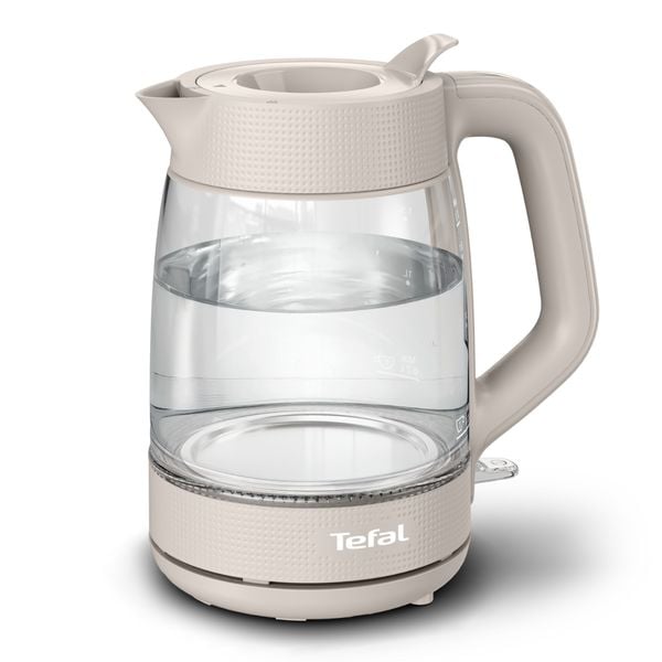 Fierbator de apa Tefal Morning KO2G0BE0, 2000 W, 1.7 L, vas din sticla cu gradatii, iluminare ambientala, filtru detasabil, functie oprire automata, baza rotativa, crem