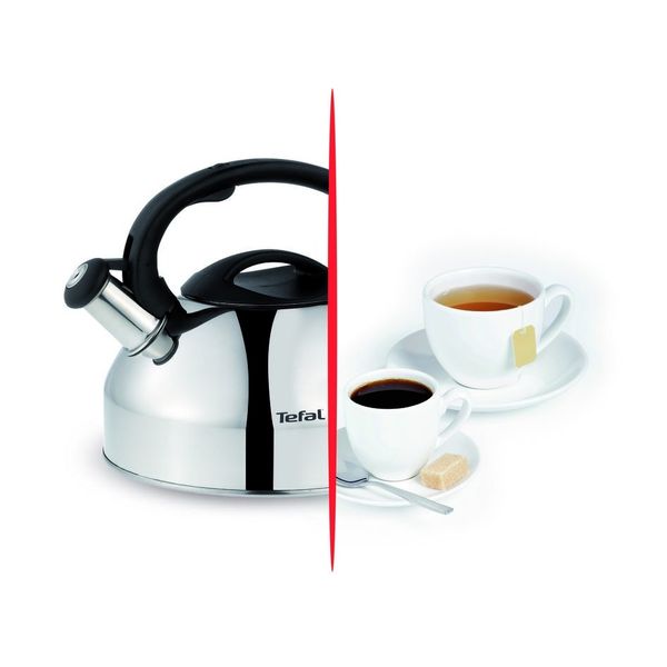 Fierbător manual cu fluier Tefal C7922024, 3 litri, m&acirc;ner ergonomic, oțel inoxidabil, argintiu & negru