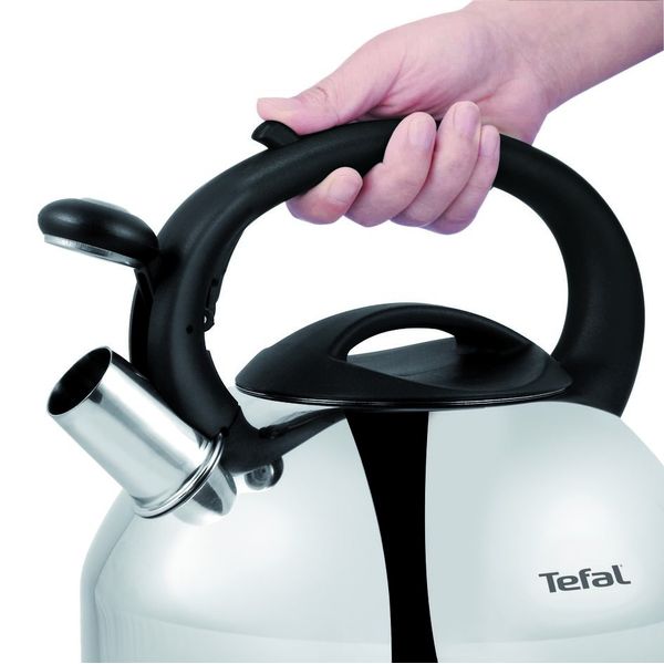 Fierbător manual cu fluier Tefal C7922024, 3 litri, m&acirc;ner ergonomic, oțel inoxidabil, argintiu & negru