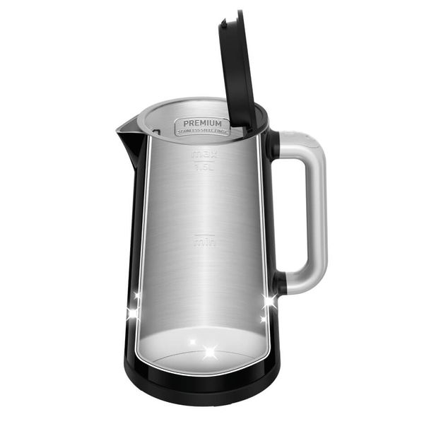 Fierbător Tefal Smart'n Light KO851830, 1800W, ecran digital, capacitate 1.7L, 5 trepte temperatură, bază rotativă, interior inox, negru