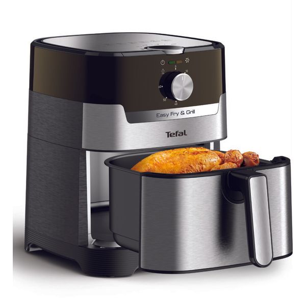 Friteuză cu aer cald EASY FRY & GRILL 2 &icirc;n 1 Tefal EY501D15, 1400W, 4.2L, funcție grill cu gratar &icirc;ncorporat, tehnologie Extra Crisp, vas detașabil, negru/argintiu