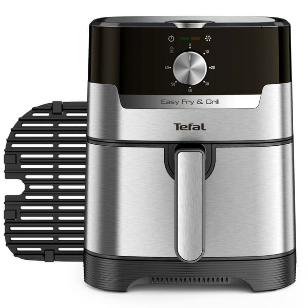 Friteuză cu aer cald EASY FRY & GRILL 2 &icirc;n 1 Tefal EY501D15, 1400W, 4.2L, funcție grill cu gratar &icirc;ncorporat, tehnologie Extra Crisp, vas detașabil, negru/argintiu
