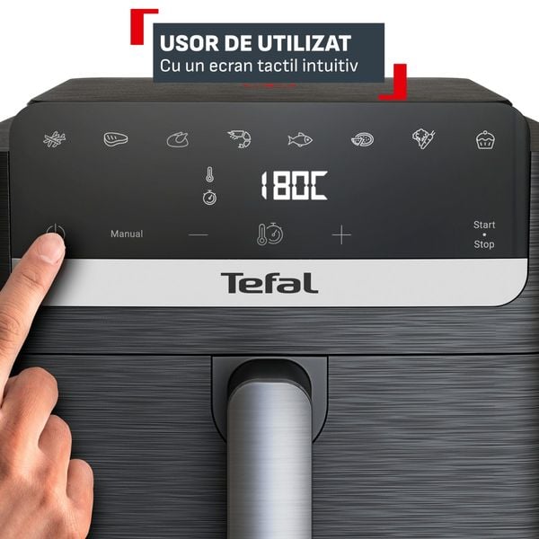 Friteuza cu aer cald Tefal Easy Fry Mega Compact EY8618E0, 2020 W, capacitate 7.5 L, - Ai fryer cu 8 programe automate, temperatura ajustabila, display digital, oprire automata, negru 