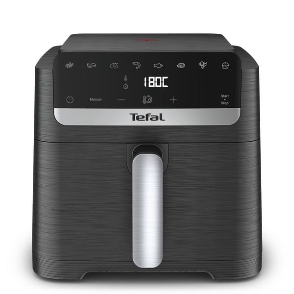 Friteuza cu aer cald Tefal Easy Fry Mega Compact EY8618E0, 2020 W, capacitate 7.5 L, - Ai fryer cu 8 programe automate, temperatura ajustabila, display digital, oprire automata, negru 