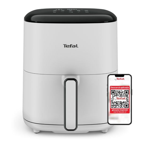 Friteuza cu aer cald Tefal Easy Fry POP EY245GE0, 1500 W, 5 L, - Air fryer cu 10 programe automate, temperatura ajustabila, invelis antiaderent, ecran LCD, oprire automata, alb