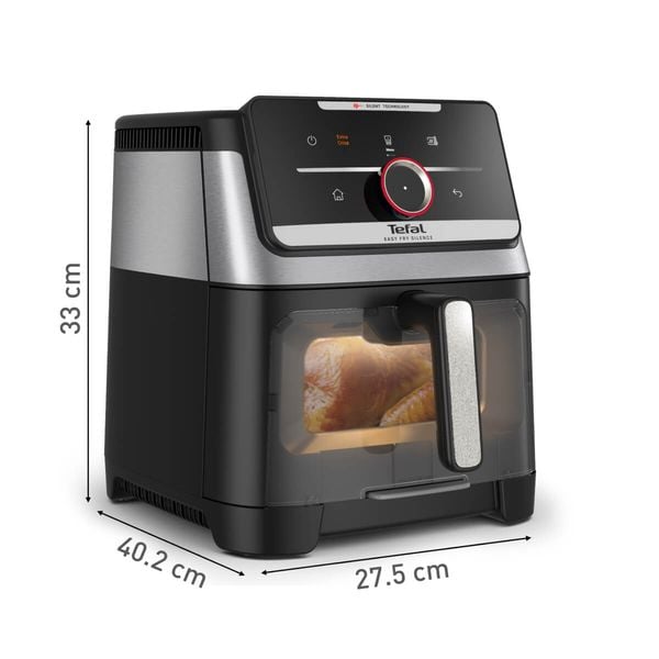 Friteuză cu aer cald Tefal Easy Fry Silence EY876DE0, 1800W, capacitate 7 L, 12 programe, oprire automată, temperatură ajustabilă, ecran LCD, tehnologie Extra-Crisp, argintiu & negru
