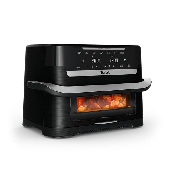 Friteuza cu aer cald Tefal Ever Fry Dual Flex EY9288E0, 2700 W, 9 L, - Air fryer cu 7 programe automate, tehnologie avansata Infra-Heat™, 11 functii, gatire pe 2 zone, ecran LCD, fereastra vizualizare, negru