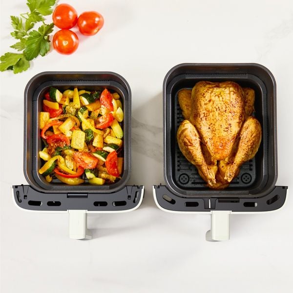 Friteuza dubla cu aer cald Tefal Easy Fry Crispy Stack EY752AE0, 2700 W, 10 L - Air fryer cu 7 programe automate, 2 compartimente, temperatura ajustabila, display digital, oprire automata, bej