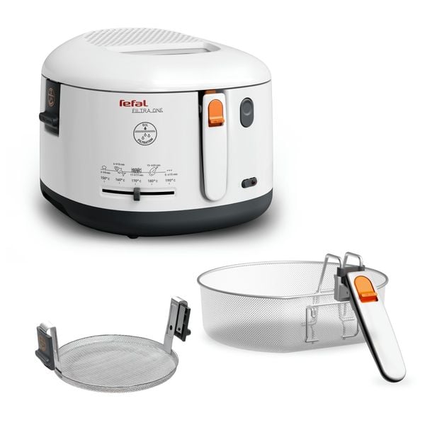 Friteuză Filtra One FF162131, 1900 W, 1 program, termostat ajustabil, plasă pentru filtrare patentată, fereastră de vizualizare, 1.2 KG / 2.1 L, alb