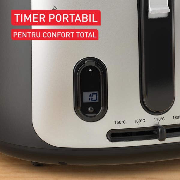 Friteuză Tefal Filtra Vision+ FF2588E0, 1900W, capacitate ulei 2.1L, capacitate alimente 1.2 KG, &icirc;nveliș antiaderent, filtru metalic, fereastră pentru monitorizare, argintiu & negru