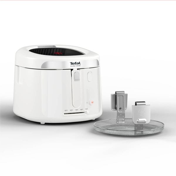 Friteuză Tefal Filtra Vision FF2541E0, 1900W, capacitate ulei 2.1L, capacitate alimente 1.2 KG, &icirc;nveliș antiaderent, filtru metalic, fereastră pentru monitorizare, alb