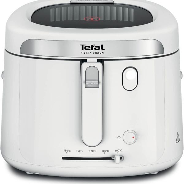 Friteuză Tefal Filtra Vision FF2541E0, 1900W, capacitate ulei 2.1L, capacitate alimente 1.2 KG, &icirc;nveliș antiaderent, filtru metalic, fereastră pentru monitorizare, alb