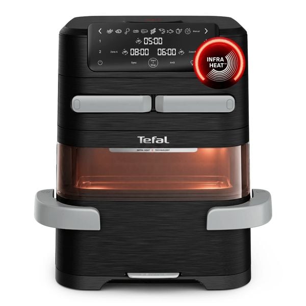 Friteuza cu aer cald Tefal Ever Fry Trio EY9678E0, 2850 W, 12L - air fryer cu 11 programe, tehnologie Infra-Heat™, invelis antiaderent, negru & argintiu Friteuza cu aer cald Tefal Ever Fry Trio EY9678E0, 2850 W, 12L - air fryer cu 11 programe, tehnologie Infra-Heat™, invelis antiaderent, negru & argintiu