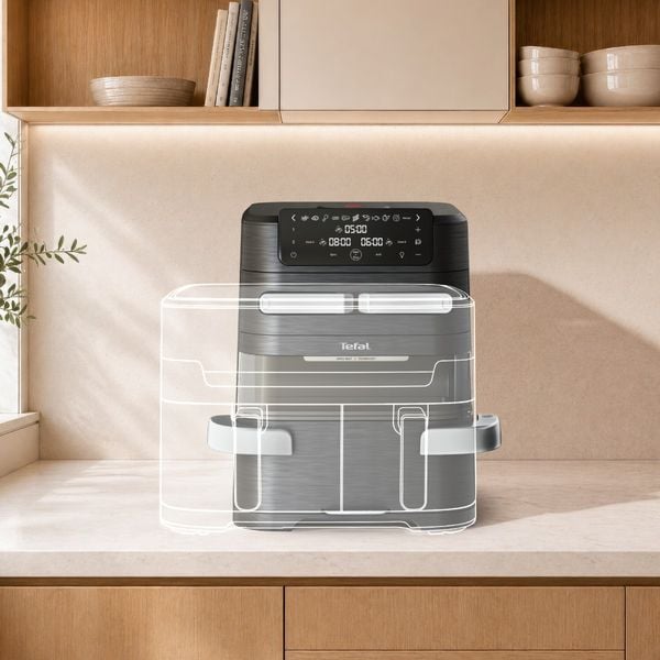 Friteuza cu aer cald Tefal Ever Fry Trio EY9678E0, 2850 W, 12L - air fryer cu 11 programe, tehnologie Infra-Heat™, invelis antiaderent, negru & argintiu Friteuza cu aer cald Tefal Ever Fry Trio EY9678E0, 2850 W, 12L - air fryer cu 11 programe, tehnologie Infra-Heat™, invelis antiaderent, negru & argintiu