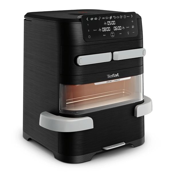 Friteuza cu aer cald Tefal Ever Fry Trio EY9678E0, 2850 W, 12L - air fryer cu 11 programe, tehnologie Infra-Heat™, invelis antiaderent, negru & argintiu Friteuza cu aer cald Tefal Ever Fry Trio EY9678E0, 2850 W, 12L - air fryer cu 11 programe, tehnologie Infra-Heat™, invelis antiaderent, negru & argintiu