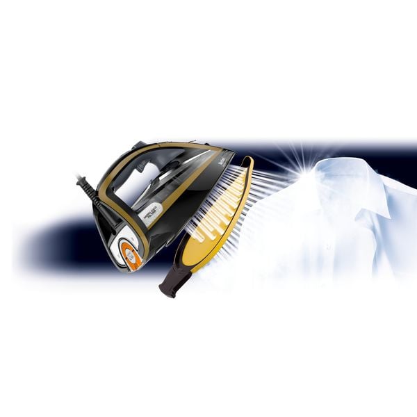 Fier de călcat Ultimate Pure FV9865E0, 3000 W, jet de abur 250 g/min, talpă Durilium Airglide Autoclean, colector anti-calcar, filtru micro - calc, rezervor 0.35 L, auriu