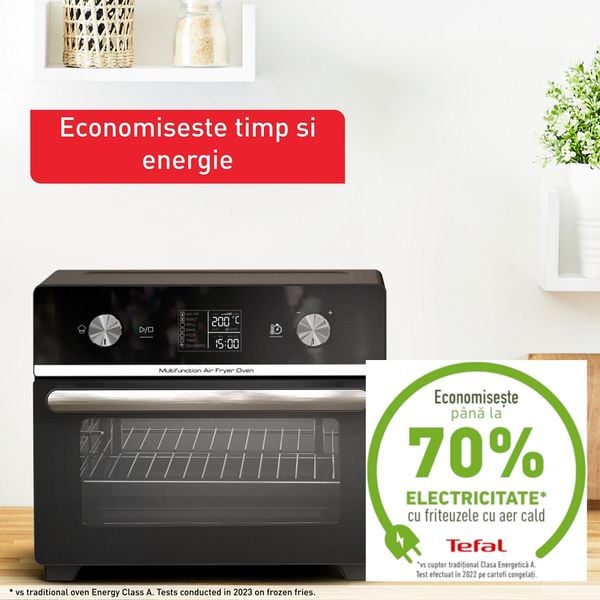Cuptor cu aer cald Easy TEFAL Fry FW605810, 10 programe, 20 L, tehnologia Extra Crisp, ecran digital, negru Cuptor cu aer cald Easy TEFAL Fry FW605810, 10 programe, 20 L, tehnologia Extra Crisp, ecran digital, negru