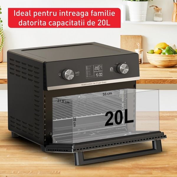 Cuptor cu aer cald Easy TEFAL Fry FW605810, 10 programe, 20 L, tehnologia Extra Crisp, ecran digital, negru Cuptor cu aer cald Easy TEFAL Fry FW605810, 10 programe, 20 L, tehnologia Extra Crisp, ecran digital, negru
