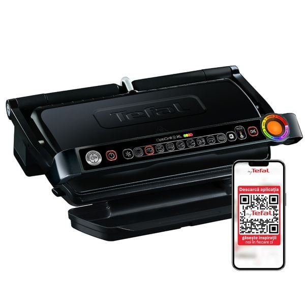 Grătar electric Tefal OptiGrill+ XL GC722834, 9 programe, indicator gătire, senzor automat, mod manual 4 nivele, plăci antiaderente din aluminiu turnat, tavă colectare lichide, negru Grătar electric Tefal OptiGrill+ XL GC722834, 9 programe, indicator gătire, senzor automat, mod manual 4 nivele, plăci antiaderente din aluminiu turnat, tavă colectare lichide, negru