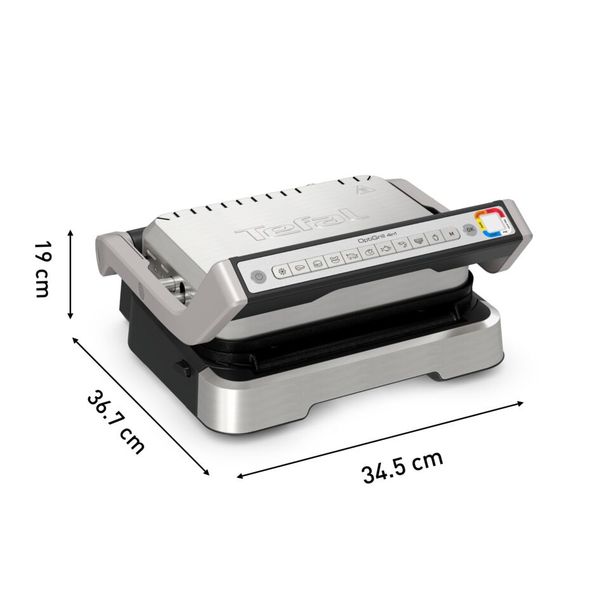 Grătar electric 4in1 multifuncțional TEFAL OptiGrill Inox GC774D30, 9 programe, conectivitate la aplicație, tava pentru cuptor, tavi detasabile, argintiu & negru
