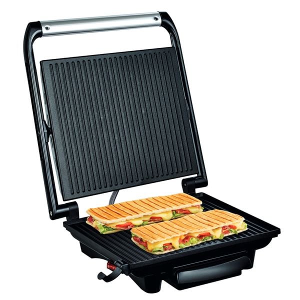 Grătar electric multifuncțional Tefal Inicio Grill GC241D38, 2000W, funcție panini, depozitare verticală, plăci cu &icirc;nveliș antiaderent, inox