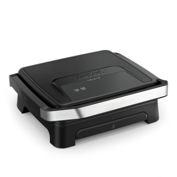 Grătar electric multifuncțional Tefal Inicio Panini Maker & Grill GC271810, 2180W, p&acirc;nă la 6 persoane, suprafață antiaderentă de gătit 29x26 cm, depozitare verticala, tavă suc detașabilă, negru