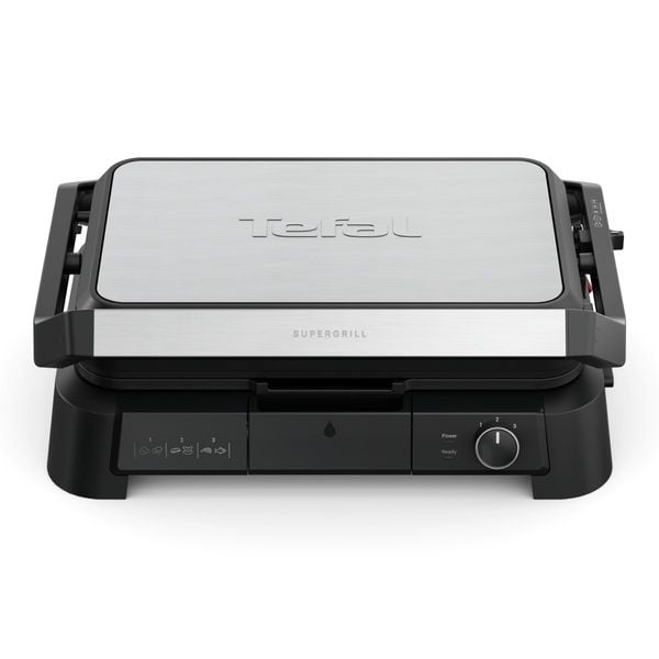 Grătar electric multifuncțional Tefal SuperGrill 3 in 1 XL GC520DE0, 2000W, plăci detașabile, 3 trepte temperatură, funcție cuptor & barbeque, 800 cm2, negru & argintiu