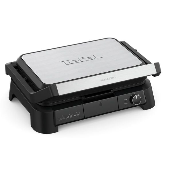 Grătar electric multifuncțional Tefal SuperGrill 3 in 1 XL GC520DE0, 2000W, plăci detașabile, 3 trepte temperatură, funcție cuptor & barbeque, 800 cm2, negru & argintiu