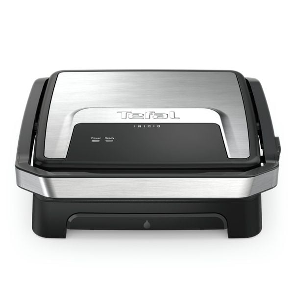 Gratar electric Tefal Inicio 2 in 1 GC271D10, 2000 W, pentru panini si grill, suprafata gatire 29 x 26 cm, pana la 6 portii, placi antiaderente, tava detasabila pentru suc, depozitare verticala, inox & negru