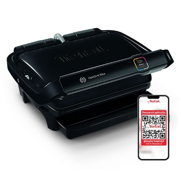 Grătar electric Tefal OptiGrill Elite GC750830, 2000 W, 12 programe, funcție Searing Boost, 600 cm2 suprafața de gătire, negru