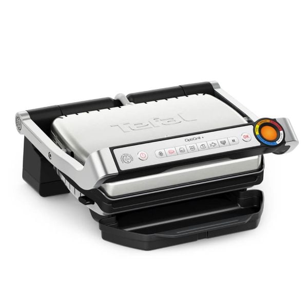 Grătar electric Tefal Optigrill+ GC717D10, 2000W, 6 programe automate, plăci detașabile antiaderente, indicator nivel de gătire, argintiu
