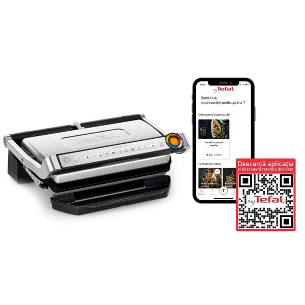 Grătar electric Tefal OptiGrill+ XL GC727D10, 2000W, 9 programe automate, plăci antiaderente 40x20 cm detașabile, tăviță pentru colectare, mod auto și manual, argintiu Grătar electric Tefal OptiGrill+ XL GC727D10, 2000W, 9 programe automate, plăci antiaderente 40x20 cm detașabile, tăviță pentru colectare, mod auto și manual, argintiu