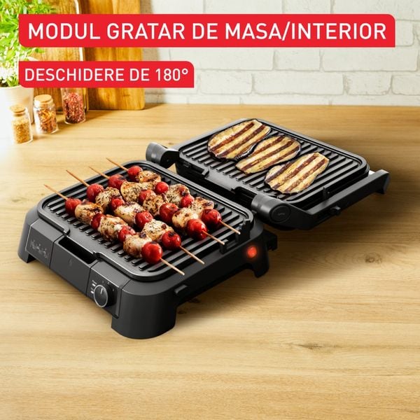 Gratar electric Tefal SuperGrill 3 in 1 GC5108E0, 2000W, indicator gătire, plăci detașabile cu &icirc;nveliș antiaderent, 3 trepte temperatură, funcție cuptor & barbeque, 600 cm2, negru