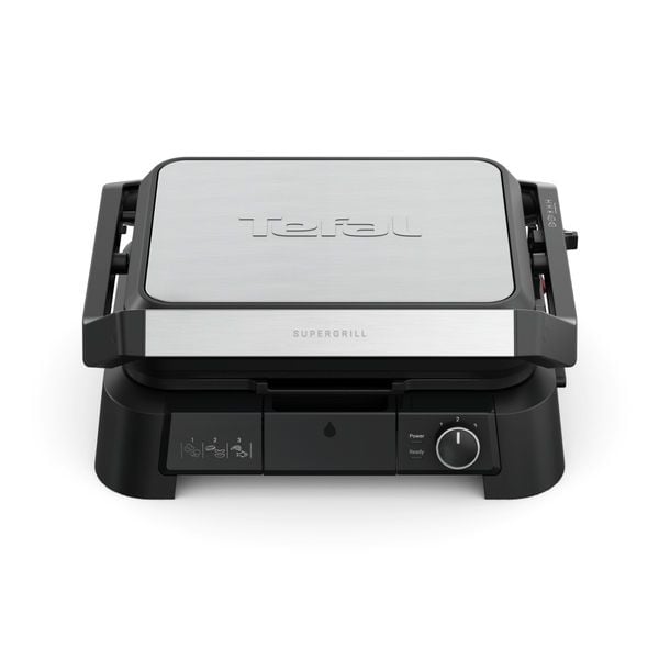 Gratar electric Tefal SuperGrill 3 in 1 GC510DE0, 2000W, indicator gătire, plăci detașabile cu &icirc;nveliș antiaderent, 3 trepte temperatură, funcție cuptor & barbeque, 600 cm2, argintiu & negru